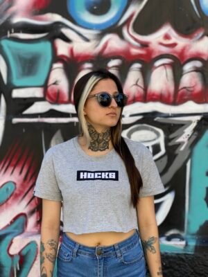 CROPPED MALHA HOCKS LOGO BOX CINZA