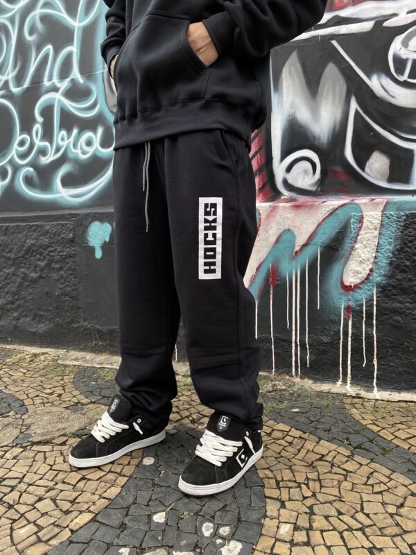 CALÇA MOLETOM HOCKS LOGO LETTER PRETO