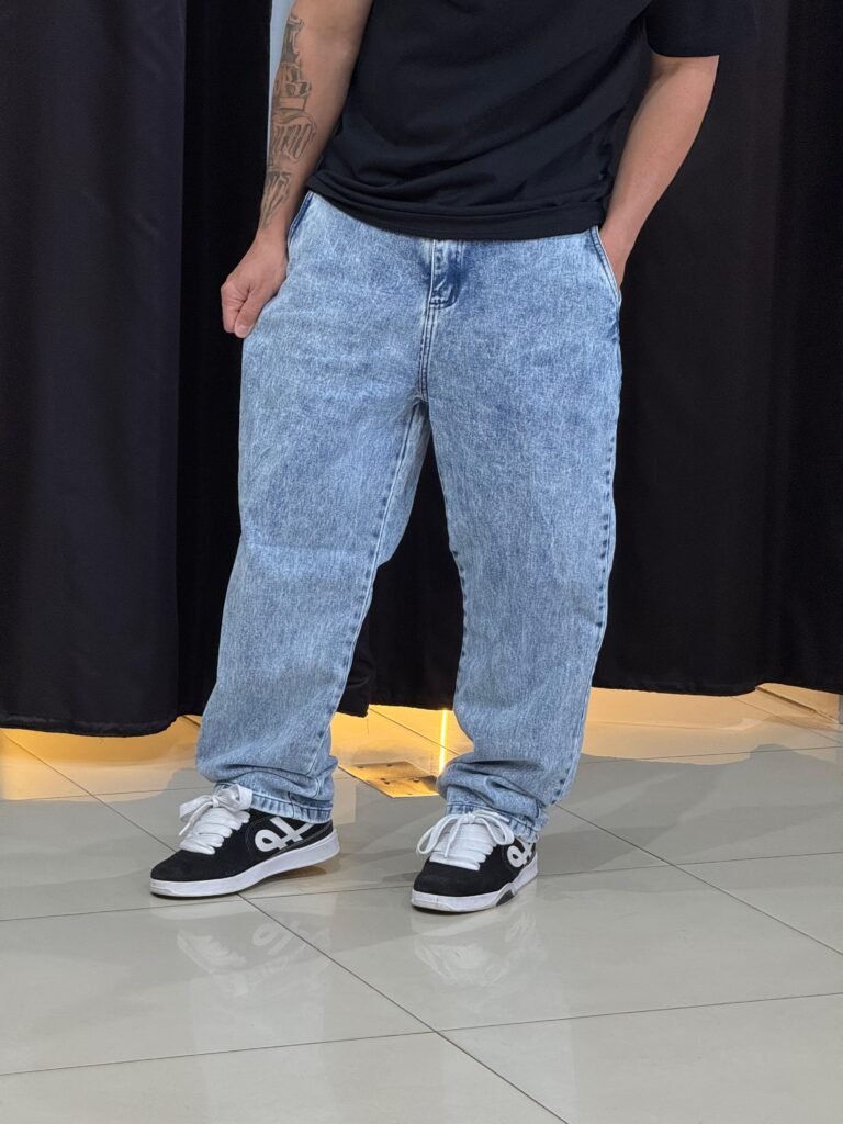Calça Baggy Balão Loko Jeans Azul Estonado Claro - Loja Loko