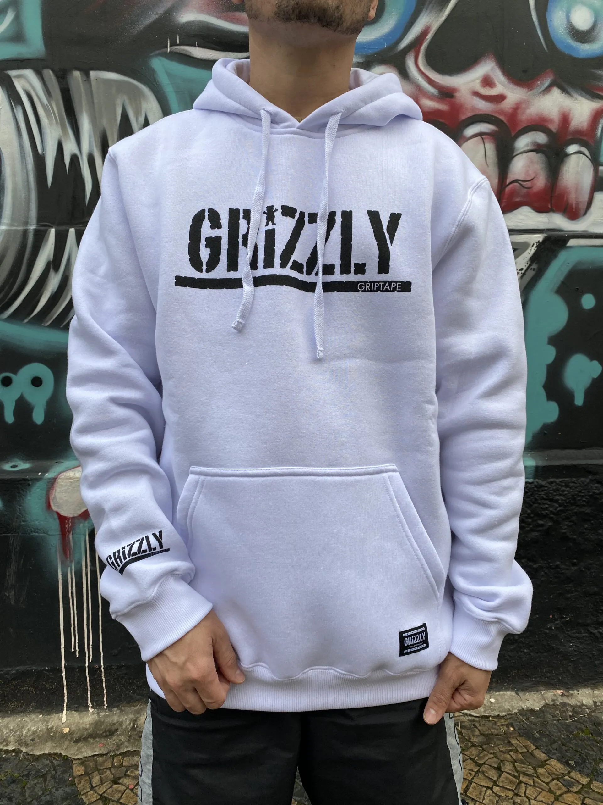 MOLETOM CANGURU GRIZZLY OG STAMP HOODIE BRANCO