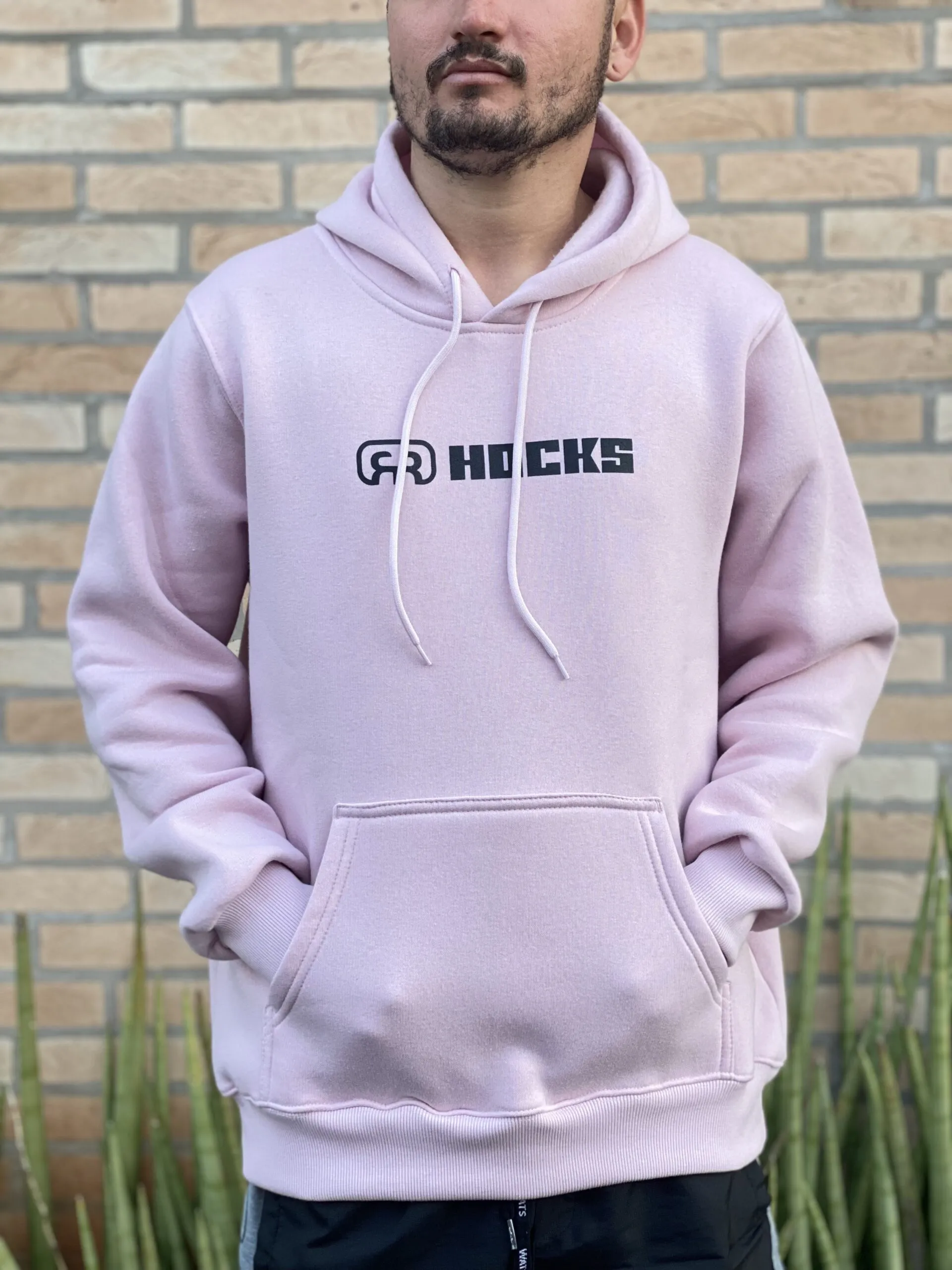 MOLETOM CANGURU HOCKS LOGO ROSA