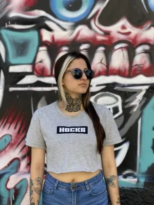 CROPPED MALHA HOCKS LOGO BOX CINZA