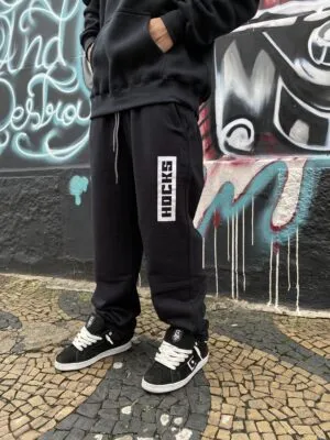 CALÇA MOLETOM HOCKS LOGO LETTER PRETO