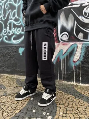 CALÇA MOLETOM HOCKS LOGO LETTER PRETO