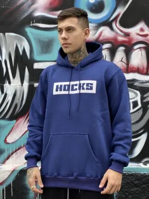 MOLETOM CANGURU HOCKS LOGO LETTER MARINHO