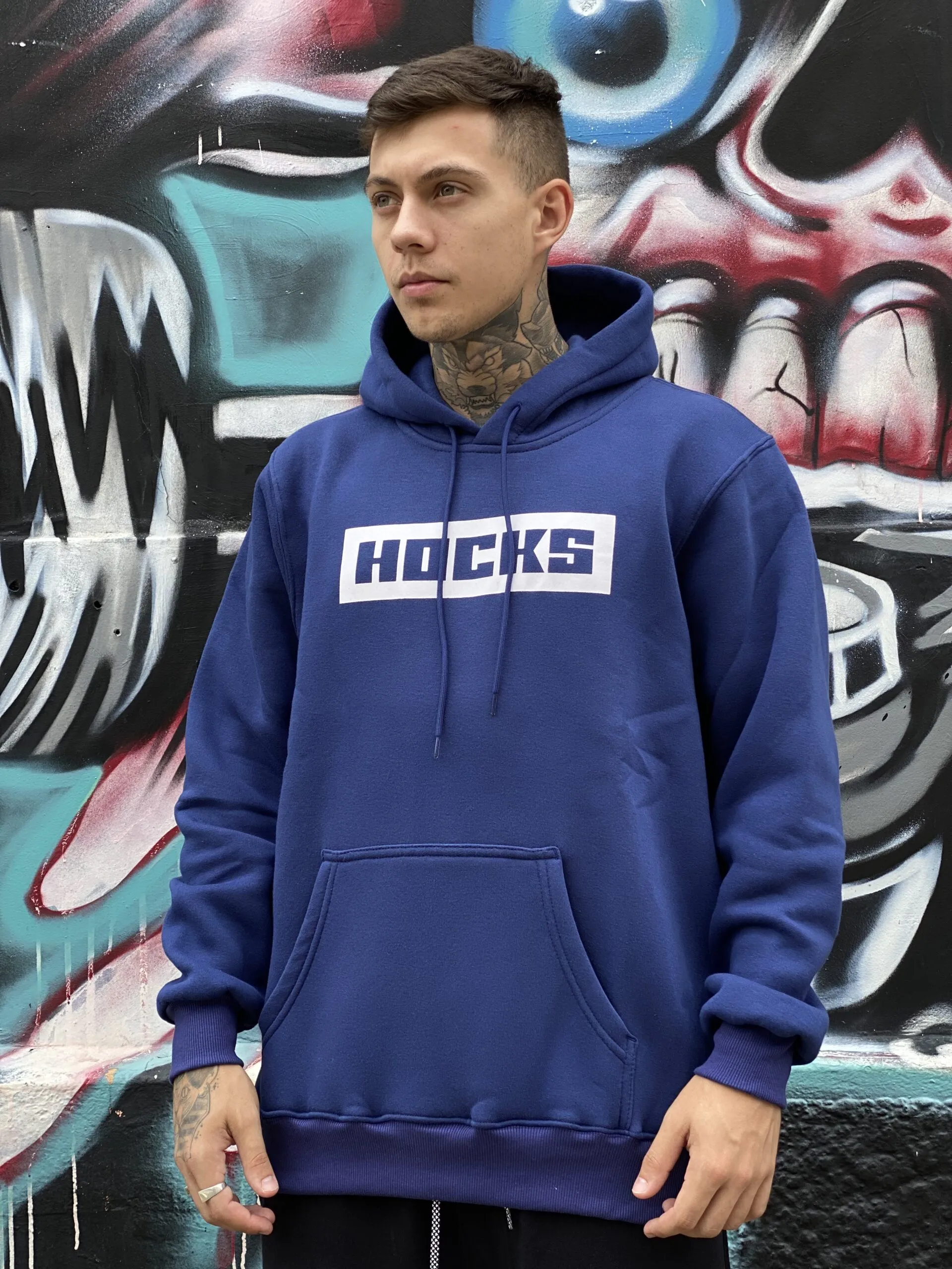 MOLETOM CANGURU HOCKS LOGO LETTER MARINHO