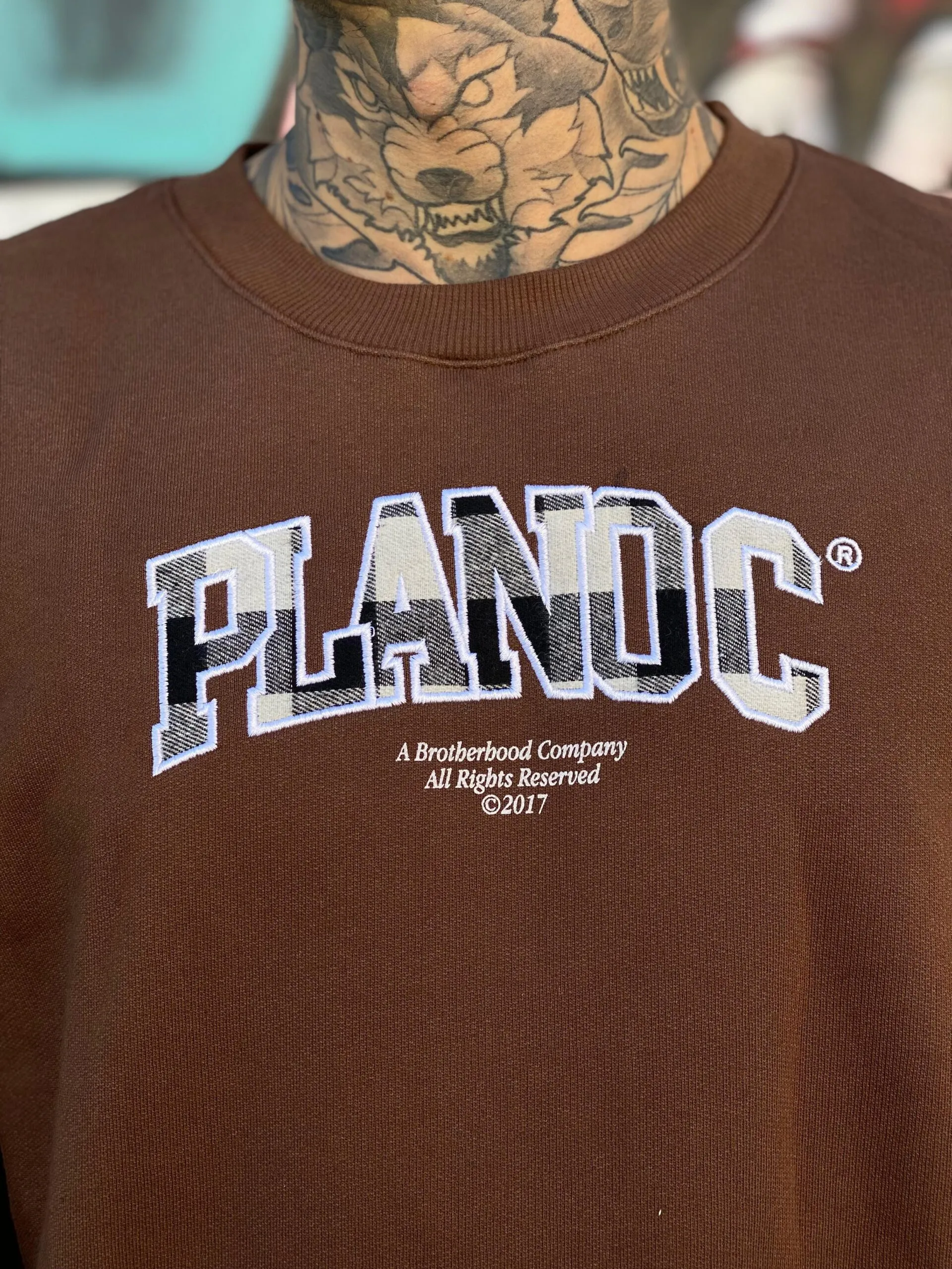 MOLETOM CARECA PLANO C. BORDADO XADREZ MOCHA - Imagem 2