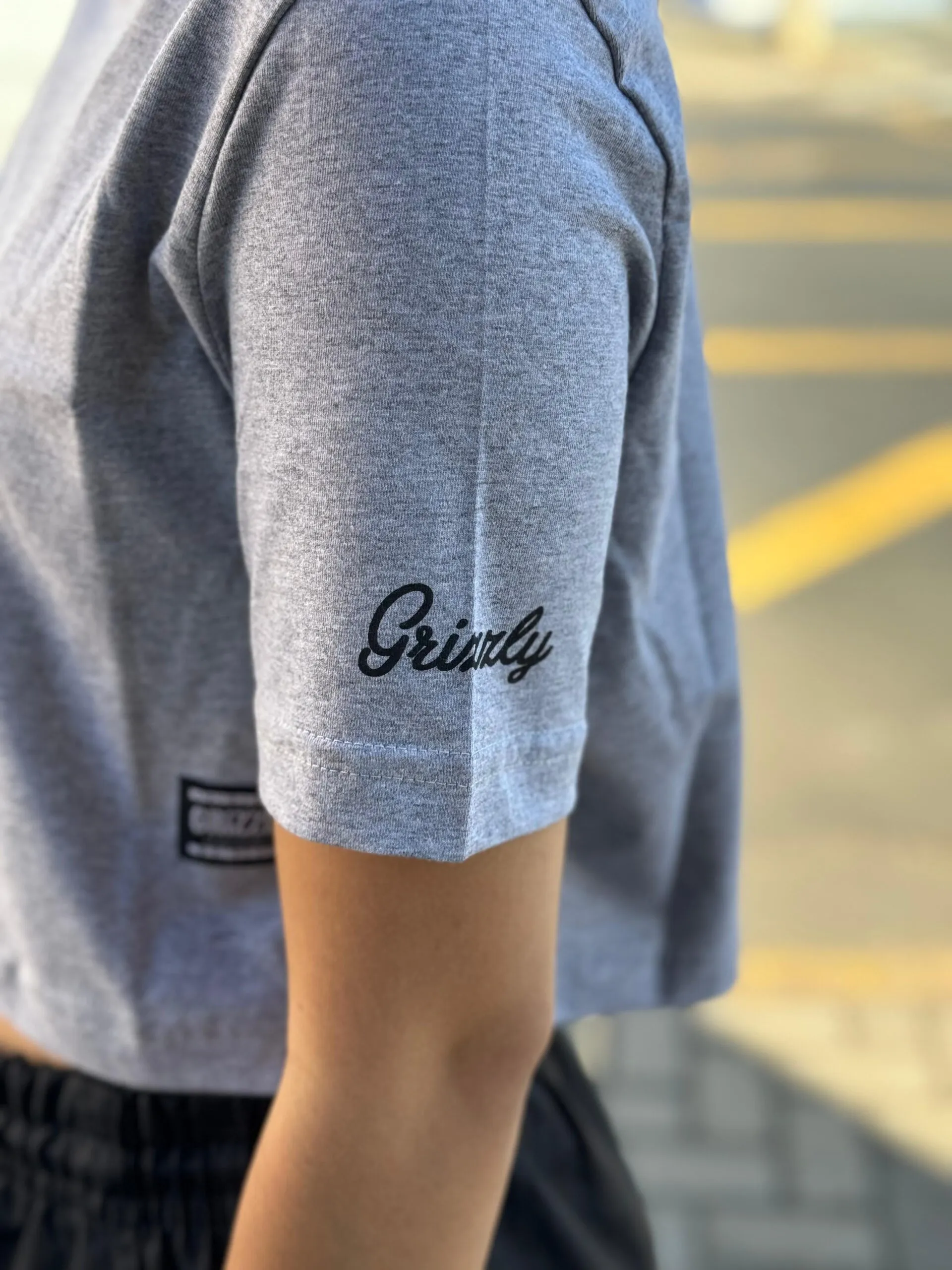 CROPPED GRIZZLY SCRIPT SLEEVE GIRLS TEE CINZA - Imagem 4