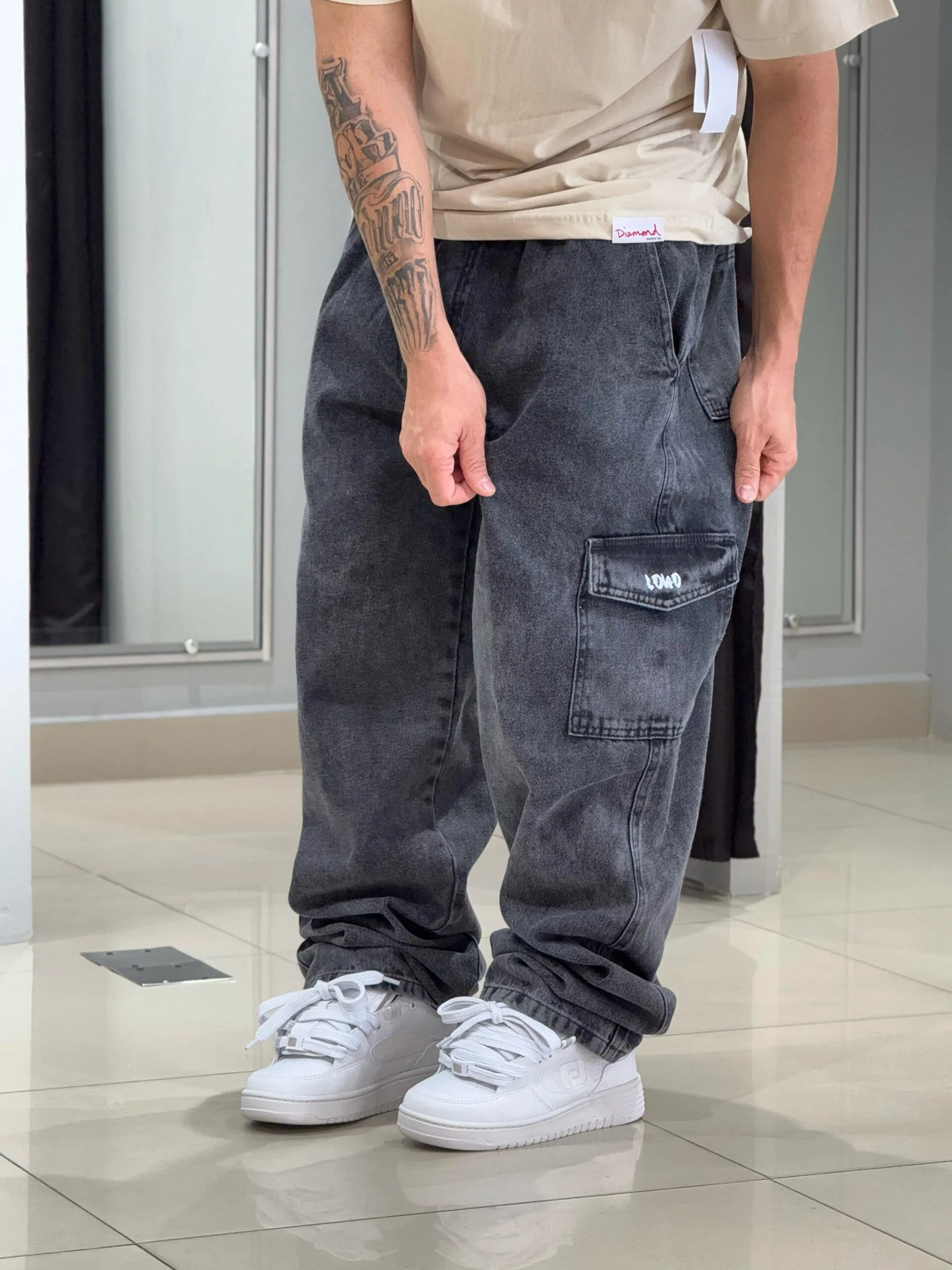 Calça Cargo Loko Jeans Estonado Escuro - Imagem 6