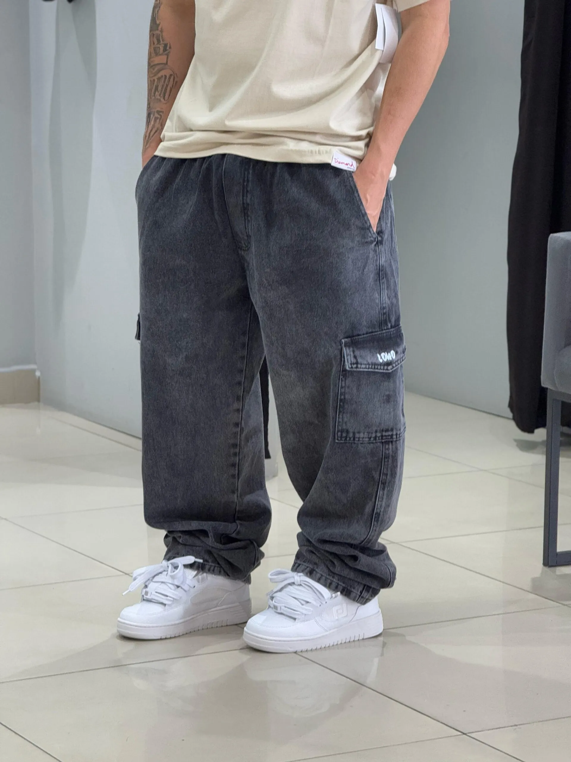 Calça Cargo Loko Jeans Estonado Escuro - Imagem 7