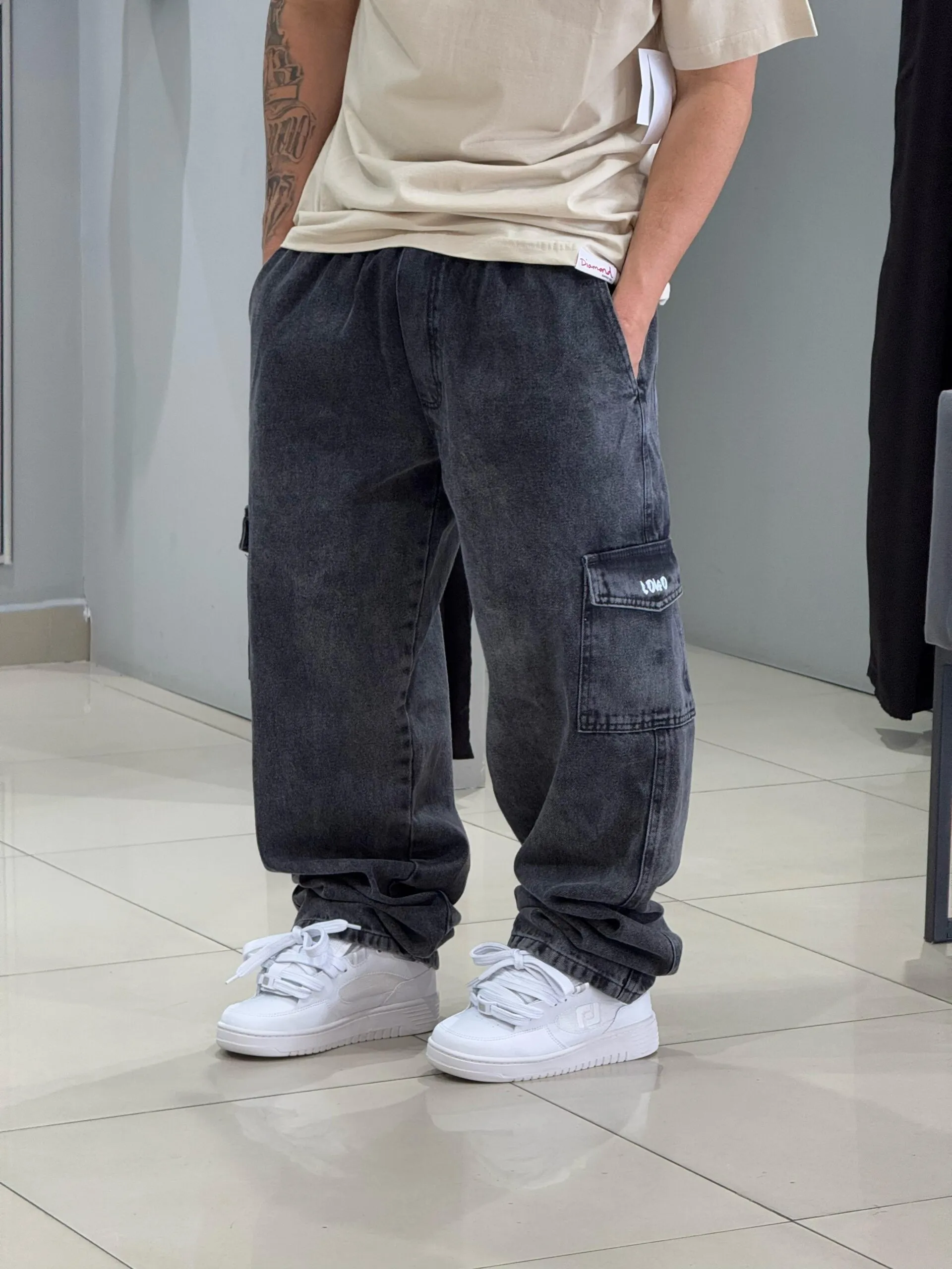 Calça Cargo Loko Jeans Estonado Escuro - Imagem 8
