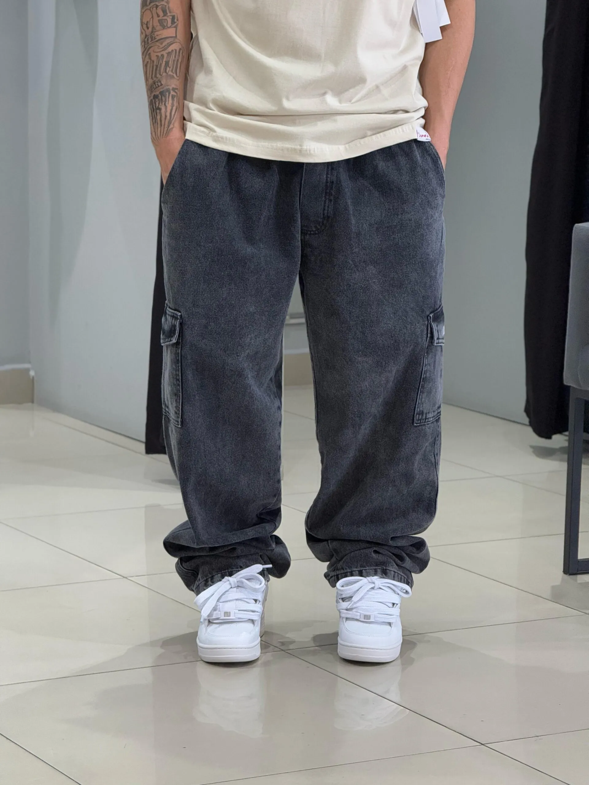 Calça Cargo Loko Jeans Estonado Escuro - Imagem 9