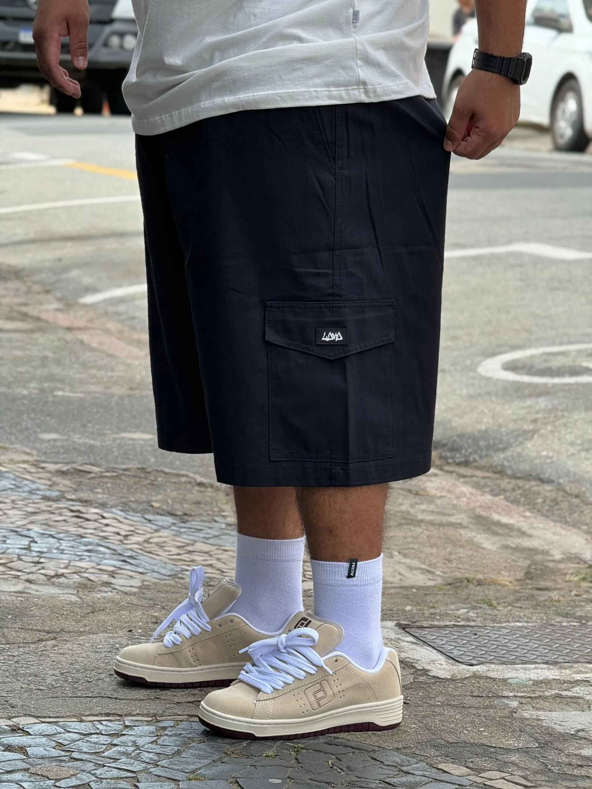 Bermuda Cargo Plus Size Loko Preto