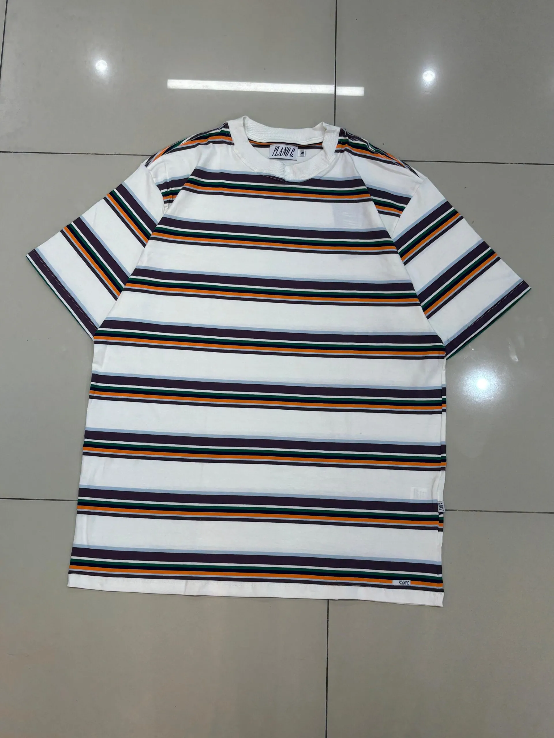 Camiseta Plano C. Listrada Bege Mini Logo