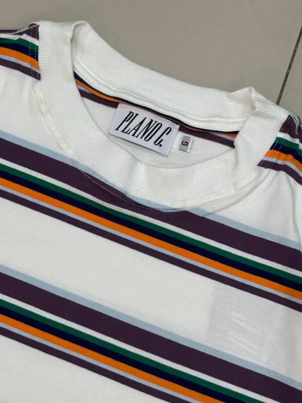 Camiseta Plano C. Listrada Bege Mini Logo - Imagem 3
