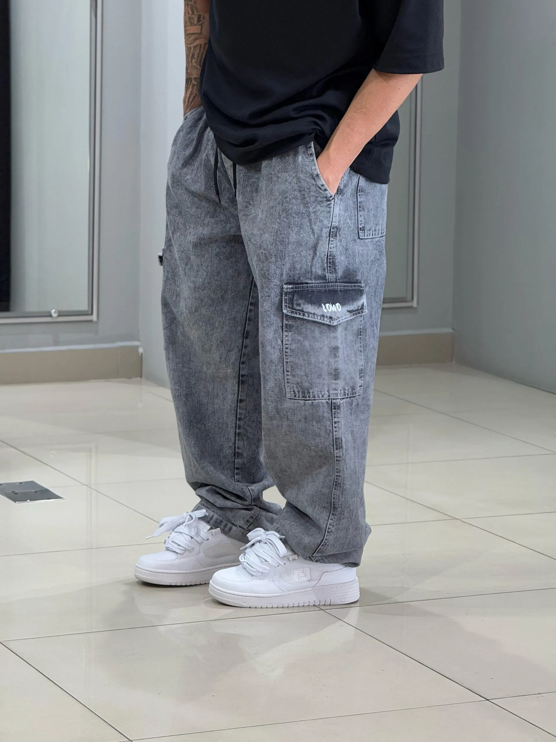 Calça Cargo Loko Jeans Stoned Claro