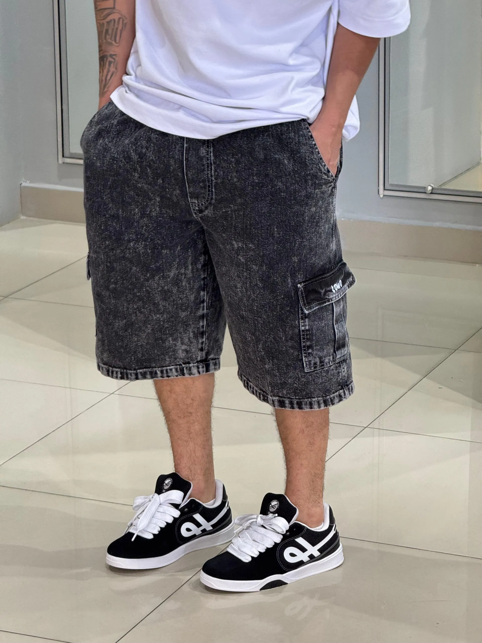 Bermuda Cargo Loko Jeans Dark Stoned - Imagem 7