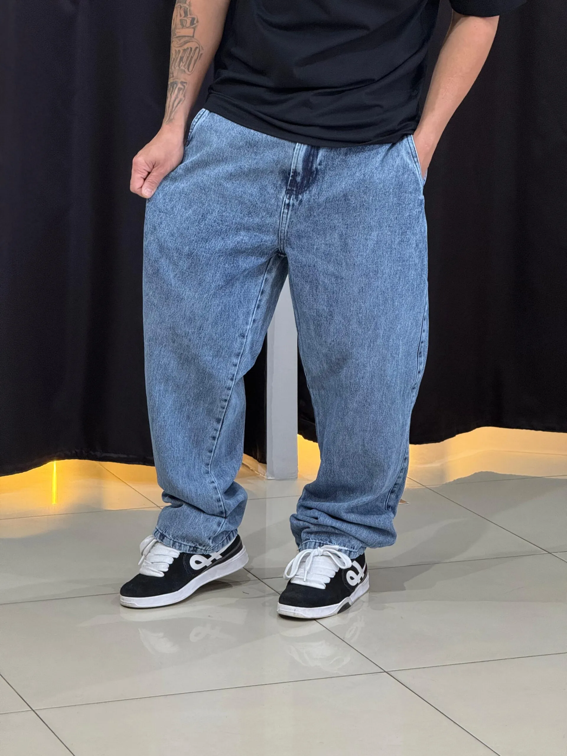 Calça Baggy Balão Loko Jeans Azul Estonado