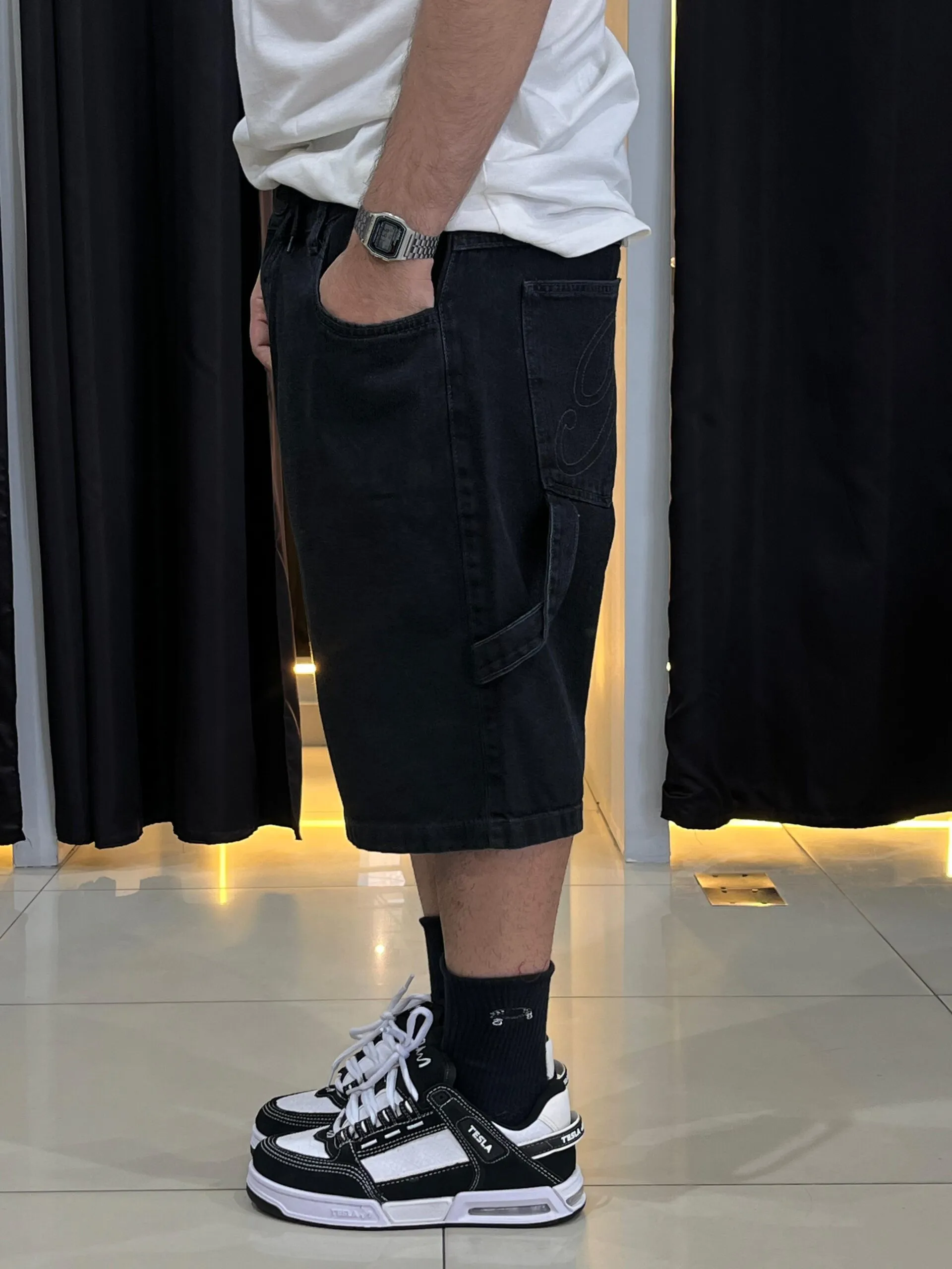 Bermuda Jeans Carpinteiro Plano C. Washed Black - Imagem 3