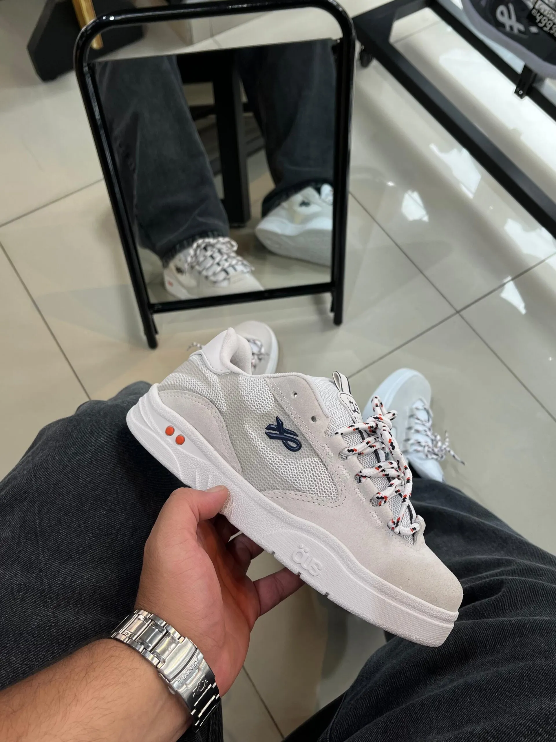 Tênis OUS Fluente GTX Cinza Azul Branco Essencial