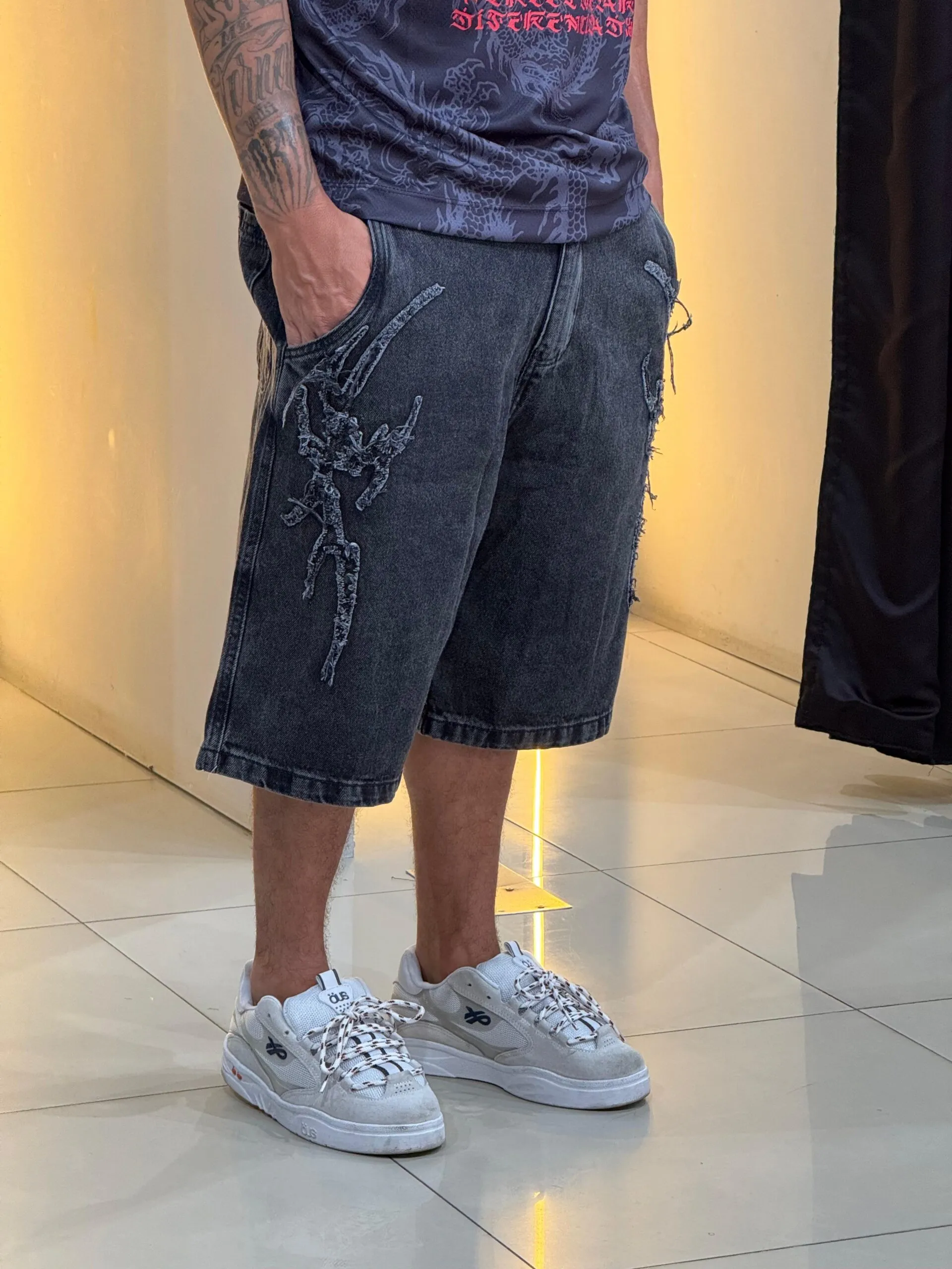 Bermuda Jorts Baggy Trip Side “Patchwork Tribal Estonada - Imagem 2