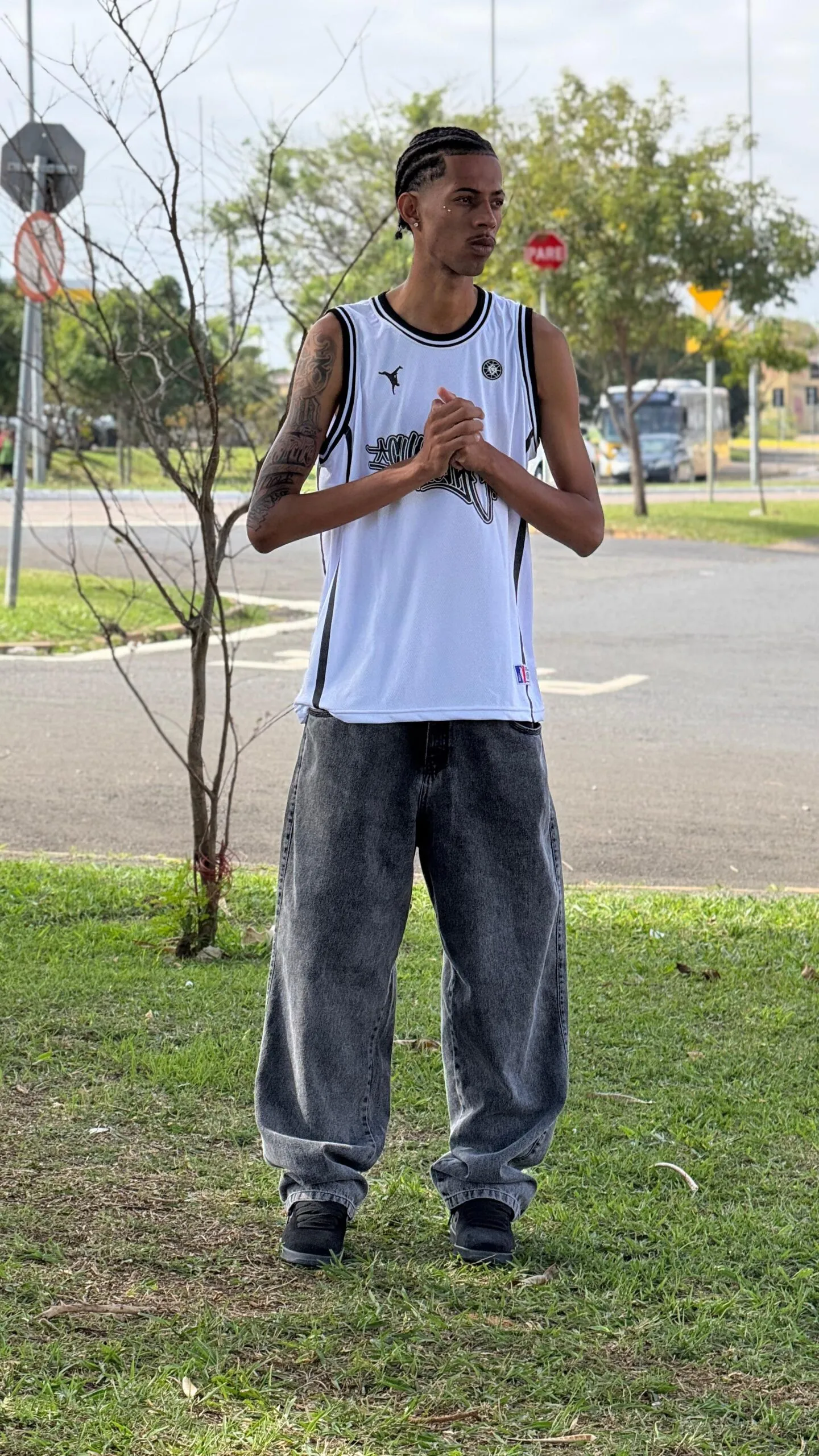 Calça Balão Baggy Jeans Grafite Marmorizada - Imagem 11