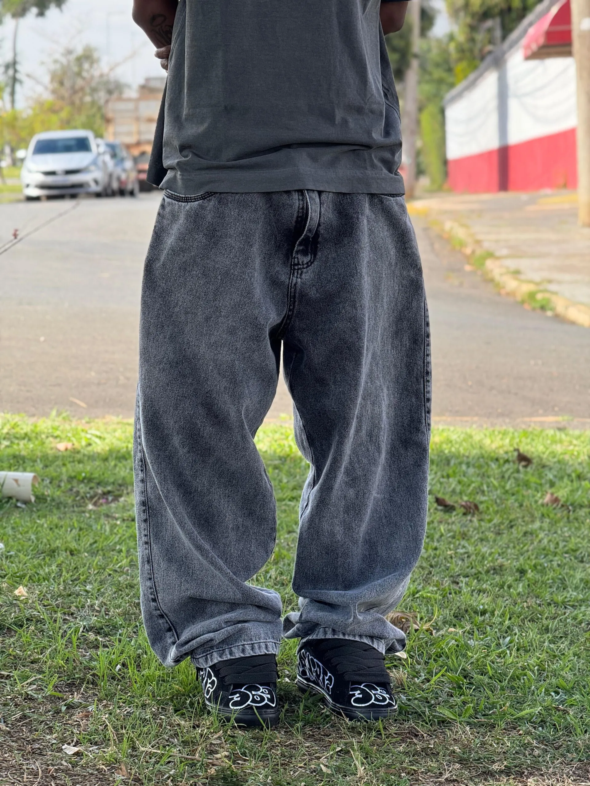 Calça Balão Baggy Jeans Grafite Marmorizada - Imagem 9