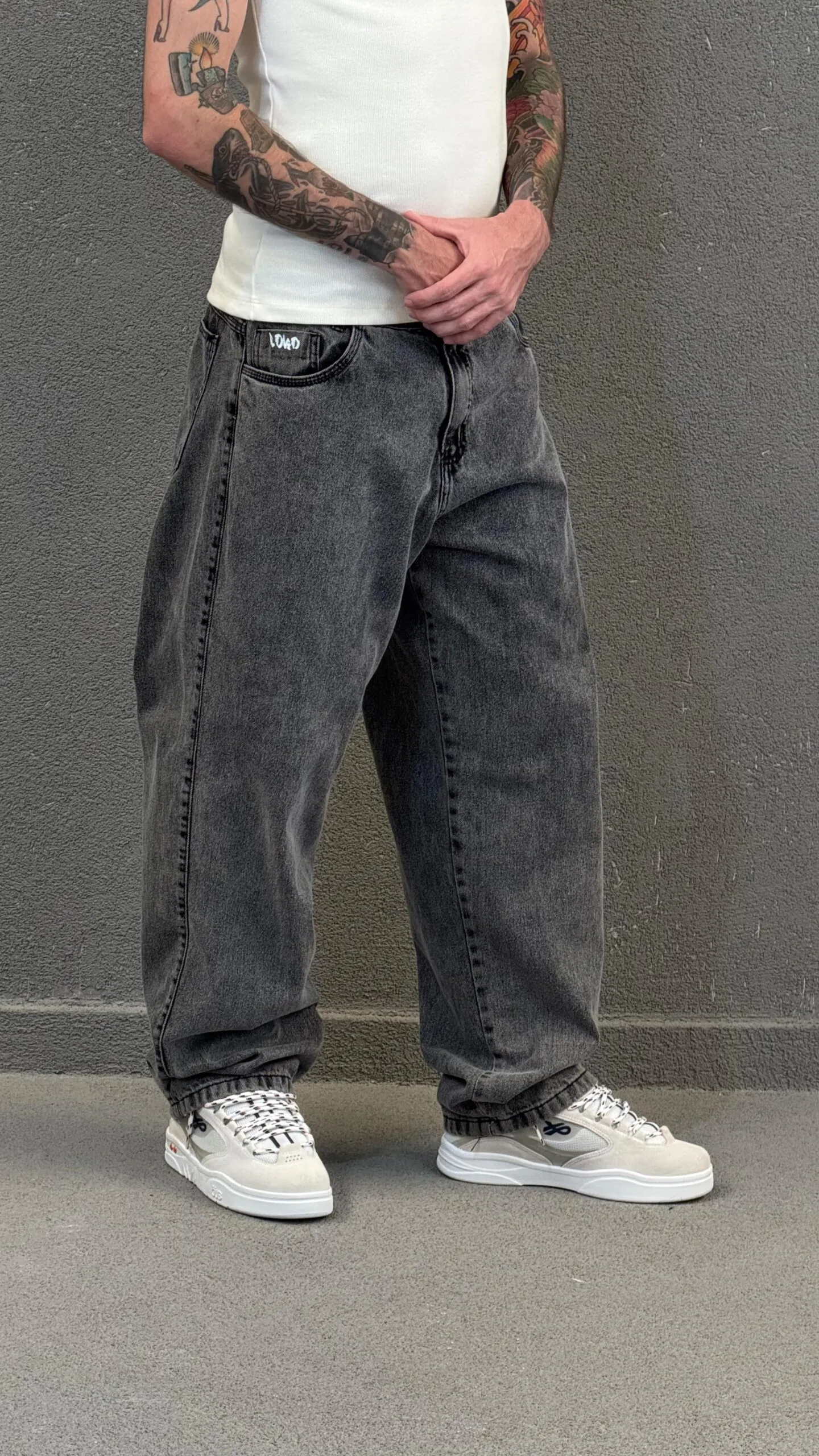 Calça Balão Baggy Jeans Grafite Marmorizada - Imagem 3