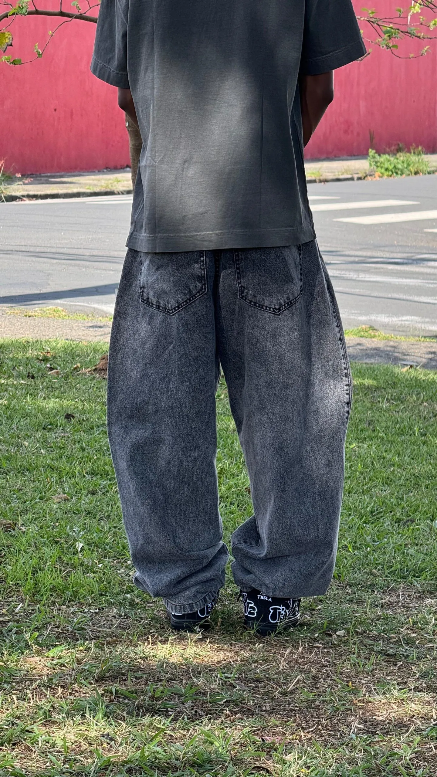 Calça Balão Baggy Jeans Grafite Marmorizada - Imagem 7