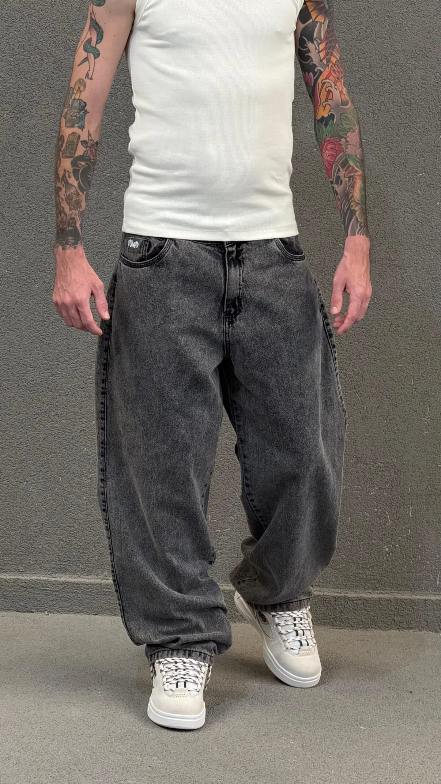 Calça Balão Baggy Jeans Grafite Marmorizada - Imagem 2